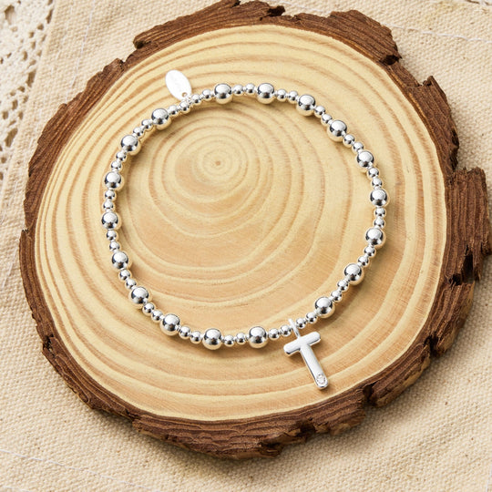 Letter T Initial Stretch Bracelet Created with Zircondia® Crystals - Philip Jones Jewellery