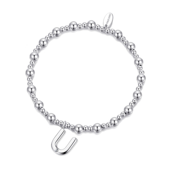 Letter U Initial Stretch Bracelet Created with Zircondia® Crystals - Philip Jones Jewellery