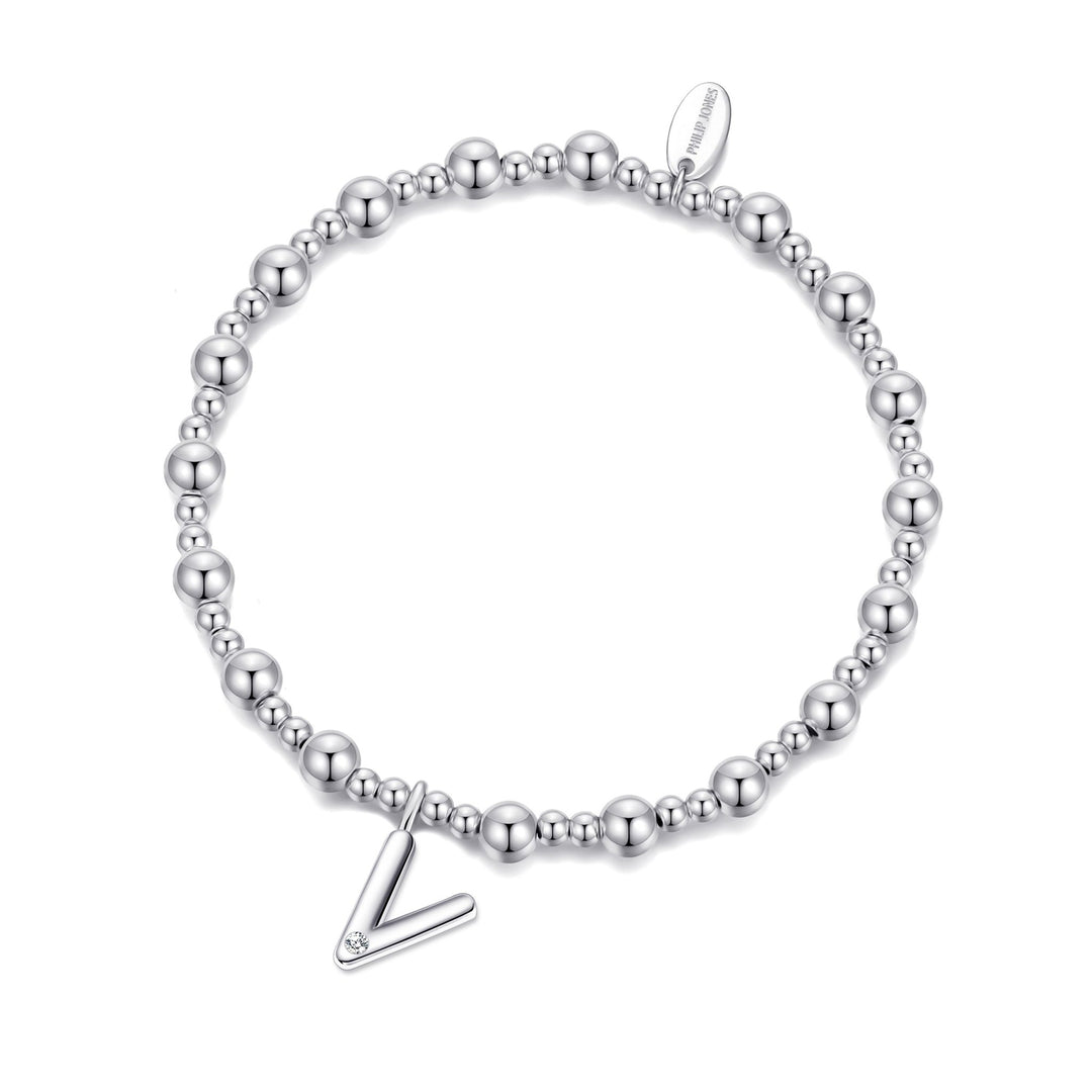 Letter V Initial Stretch Bracelet Created with Zircondia® Crystals - Philip Jones Jewellery