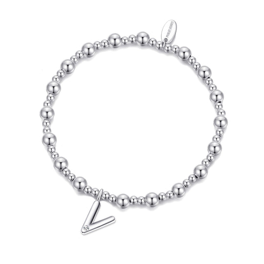 Letter V Initial Stretch Bracelet Created with Zircondia® Crystals - Philip Jones Jewellery