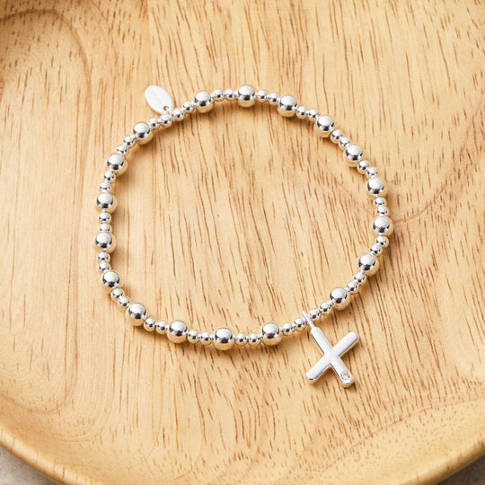 Letter X Initial Stretch Bracelet Created with Zircondia® Crystals - Philip Jones Jewellery
