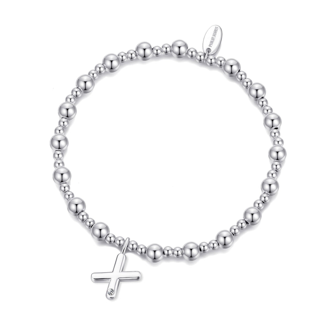 Letter X Initial Stretch Bracelet Created with Zircondia® Crystals - Philip Jones Jewellery