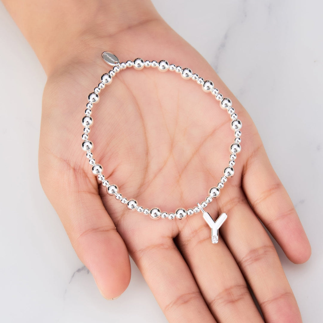 Letter Y Initial Stretch Bracelet Created with Zircondia® Crystals - Philip Jones Jewellery