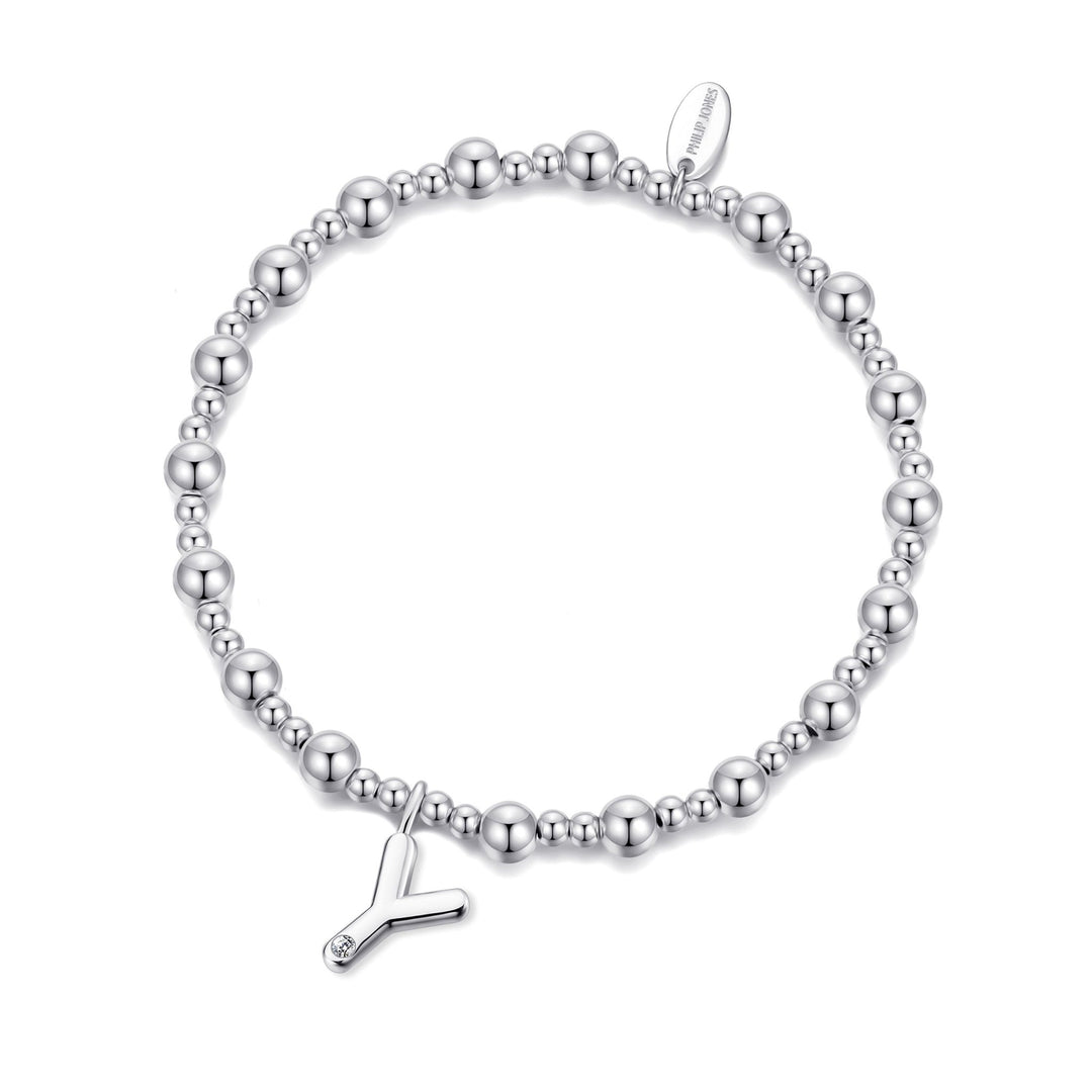 Letter Y Initial Stretch Bracelet Created with Zircondia® Crystals - Philip Jones Jewellery