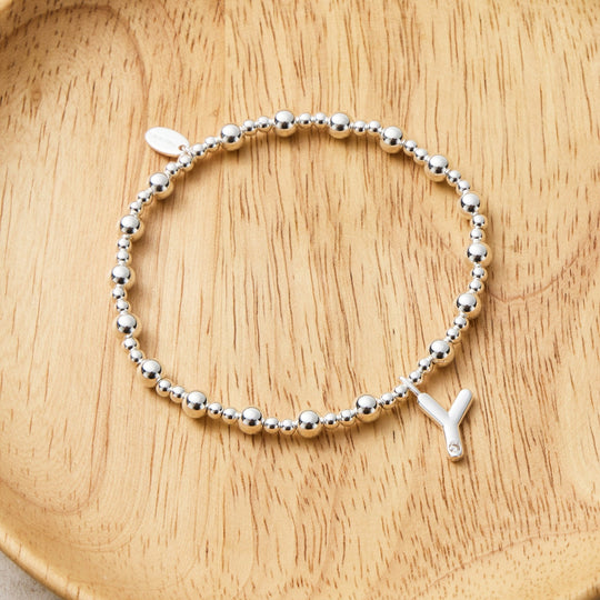 Letter Y Initial Stretch Bracelet Created with Zircondia® Crystals - Philip Jones Jewellery
