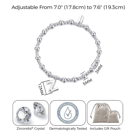 Letter Z Initial Stretch Bracelet Created with Zircondia® Crystals - Philip Jones Jewellery