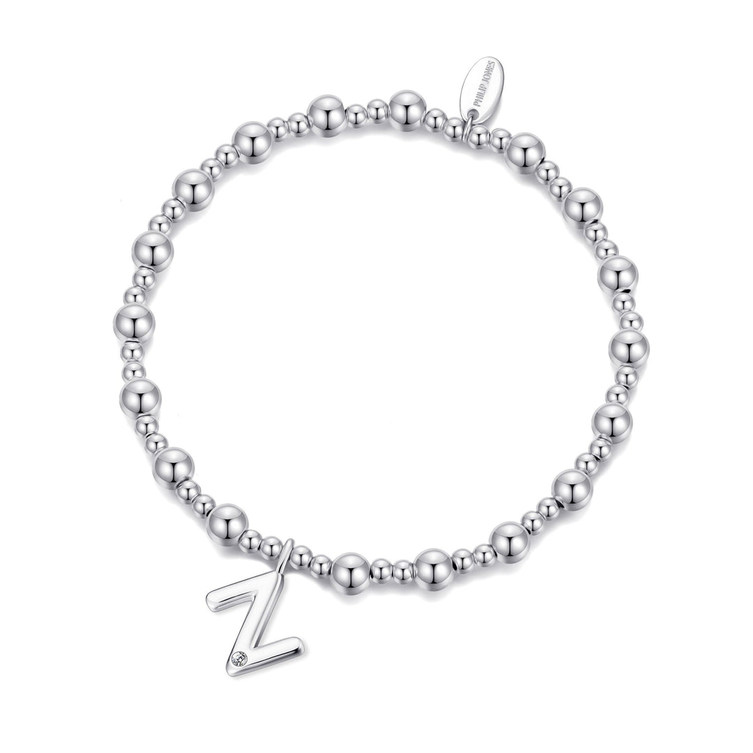 Letter Z Initial Stretch Bracelet Created with Zircondia® Crystals - Philip Jones Jewellery