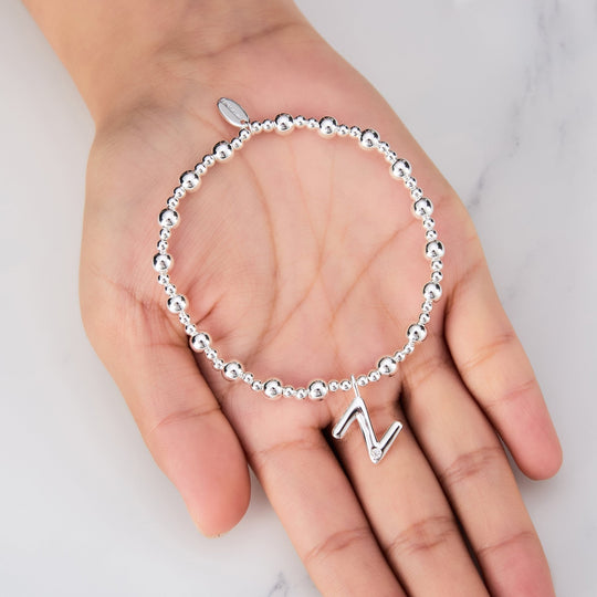 Letter Z Initial Stretch Bracelet Created with Zircondia® Crystals - Philip Jones Jewellery