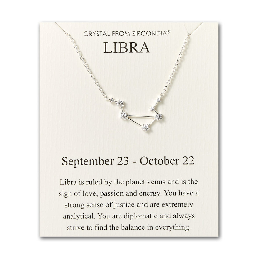 Libra Star Sign Zodiac Constellation Necklace and Quote Card with Zircondia® Crystals - Philip Jones Jewellery