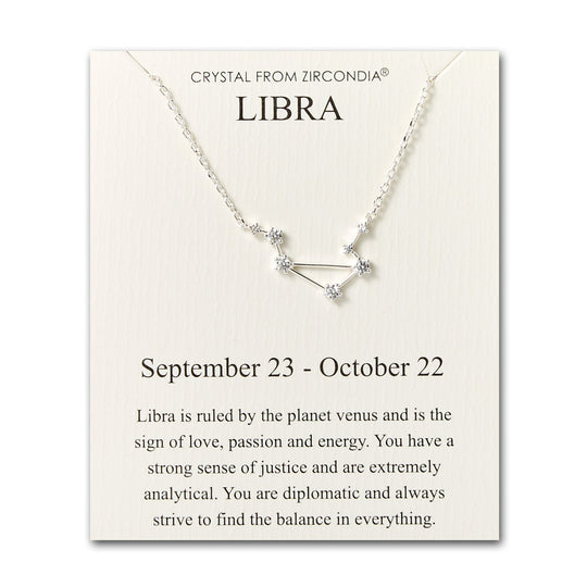 Libra Star Sign Zodiac Constellation Necklace and Quote Card with Zircondia® Crystals - Philip Jones Jewellery