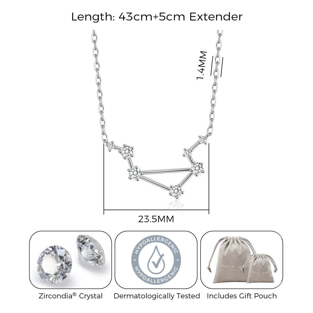Libra Star Sign Zodiac Constellation Necklace with Zircondia® Crystals - Philip Jones Jewellery