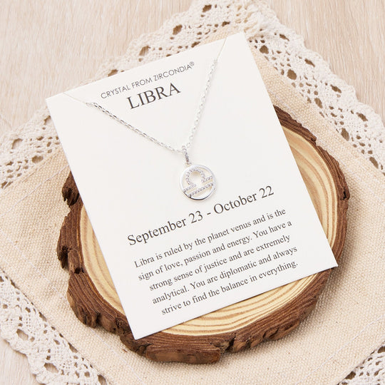 Libra Star Sign Zodiac Necklace and Quote Card with Zircondia® Crystals - Philip Jones Jewellery