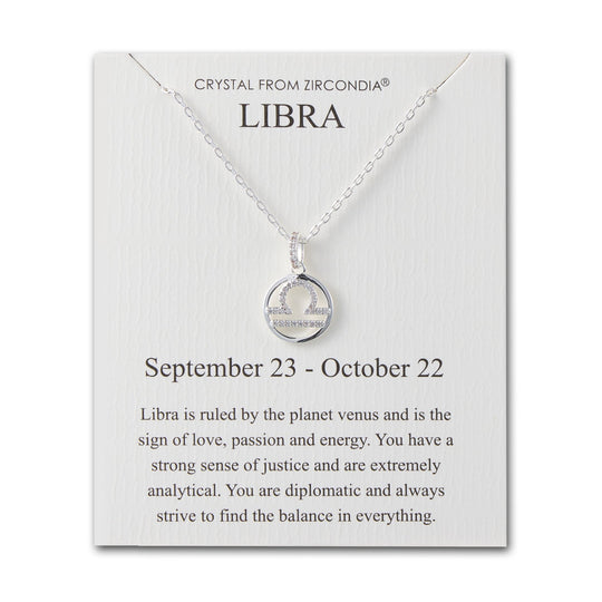 Libra Star Sign Zodiac Necklace and Quote Card with Zircondia® Crystals - Philip Jones Jewellery