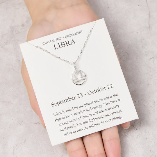 Libra Star Sign Zodiac Necklace and Quote Card with Zircondia® Crystals - Philip Jones Jewellery
