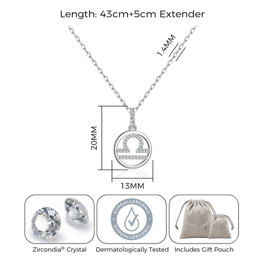 Libra Star Sign Zodiac Necklace with Zircondia® Crystals - Philip Jones Jewellery