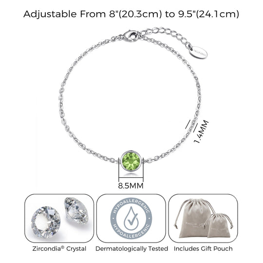 Light Green Crystal Anklet Created with Zircondia® Crystals - Philip Jones Jewellery