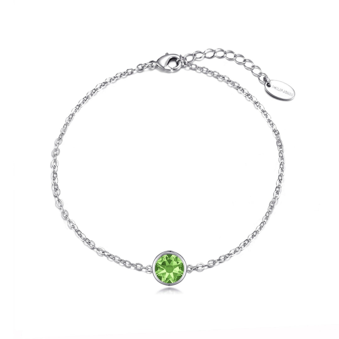 Light Green Crystal Anklet Created with Zircondia® Crystals - Philip Jones Jewellery