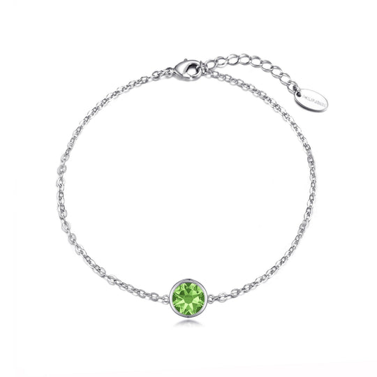 Light Green Crystal Anklet Created with Zircondia® Crystals - Philip Jones Jewellery