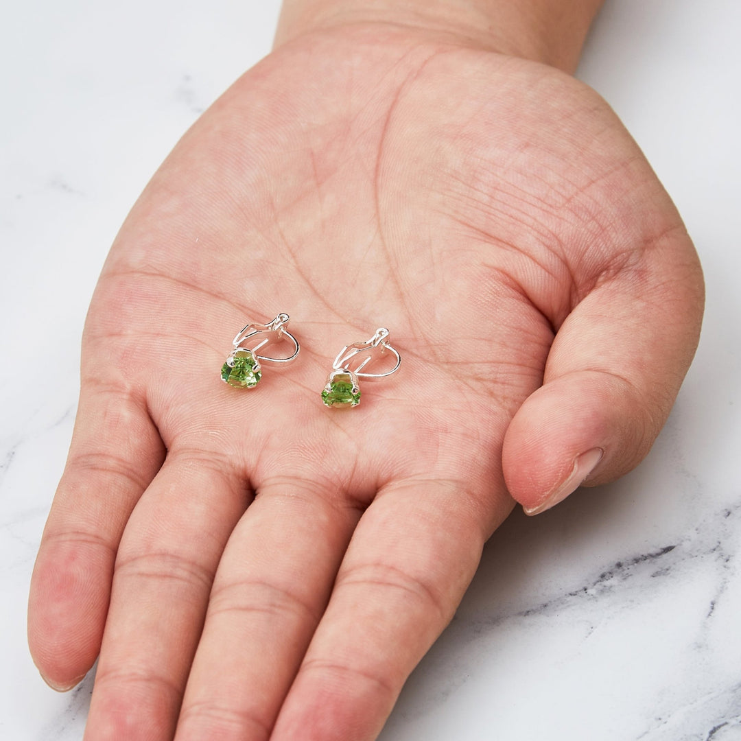 Light Green Crystal Clip On Earrings Created with Zircondia® Crystals - Philip Jones Jewellery