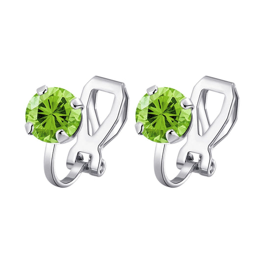Light Green Crystal Clip On Earrings Created with Zircondia® Crystals - Philip Jones Jewellery