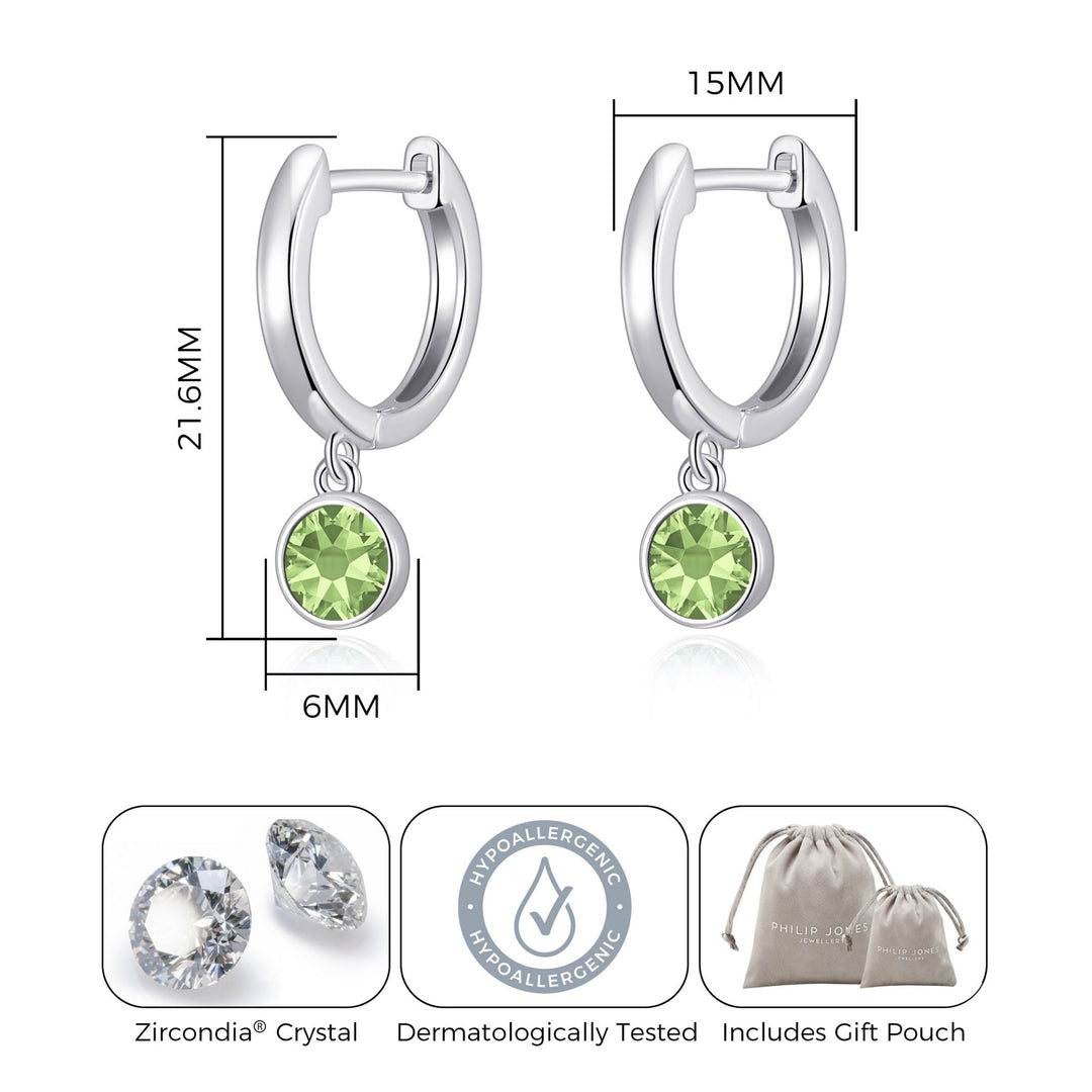 Light Green Crystal Hoop Earrings Created with Zircondia® Crystals - Philip Jones Jewellery