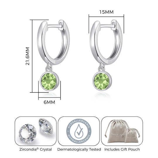 Light Green Crystal Hoop Earrings Created with Zircondia® Crystals - Philip Jones Jewellery