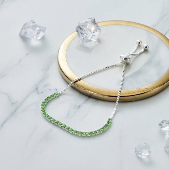 Light Green Tennis Friendship Bracelet Created with Zircondia® Crystals - Philip Jones Jewellery