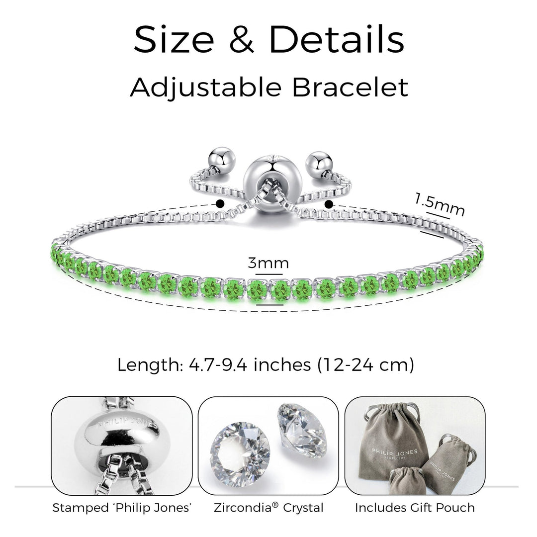 Light Green Tennis Friendship Bracelet Created with Zircondia® Crystals - Philip Jones Jewellery