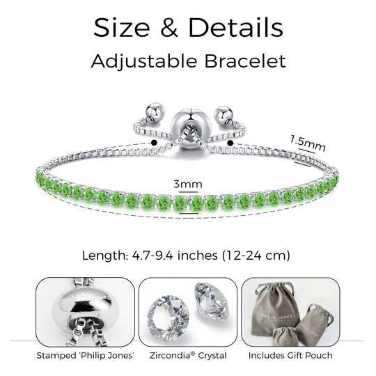 Light Green Tennis Friendship Bracelet Created with Zircondia® Crystals - Philip Jones Jewellery
