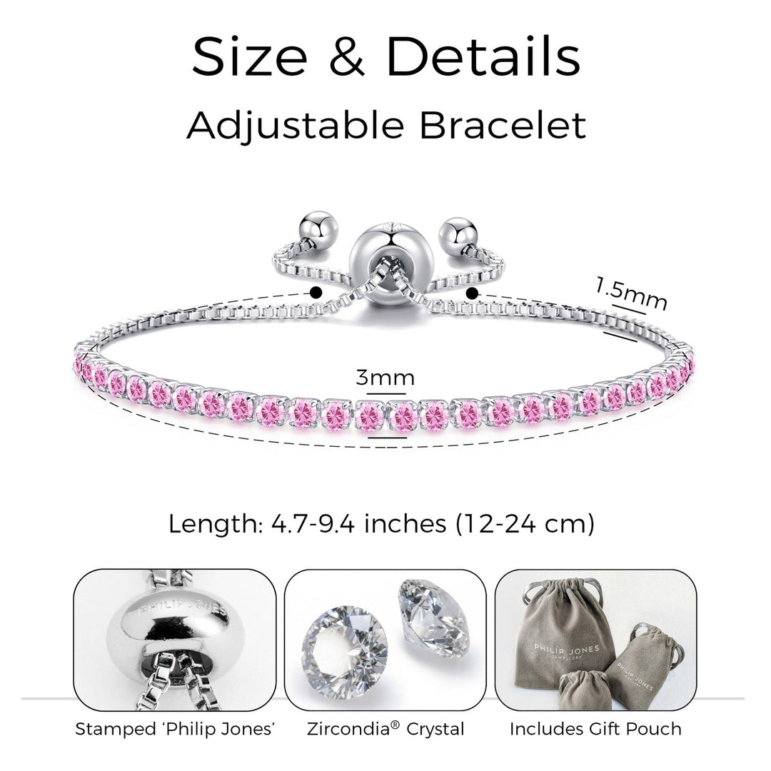 Light Pink Tennis Friendship Bracelet Created with Zircondia® Crystals - Philip Jones Jewellery
