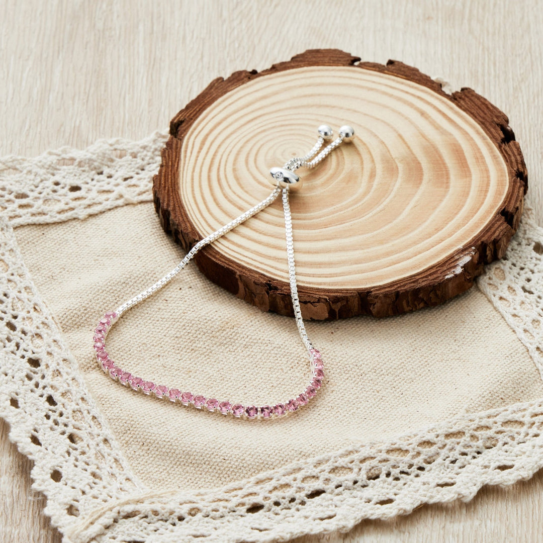Light Pink Tennis Friendship Bracelet Created with Zircondia® Crystals - Philip Jones Jewellery