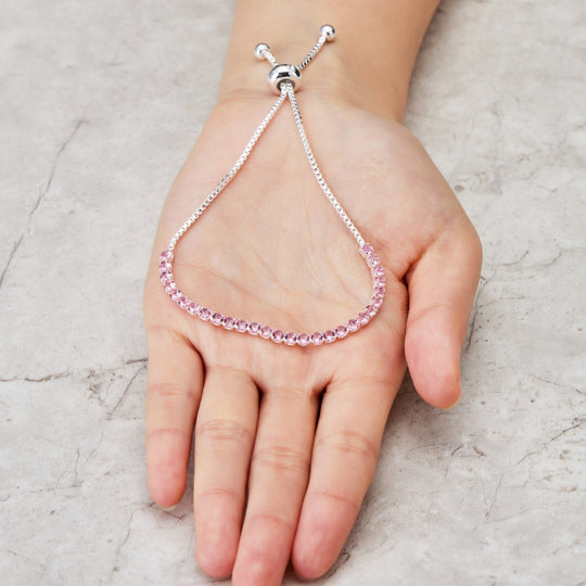Light Pink Tennis Friendship Bracelet Created with Zircondia® Crystals - Philip Jones Jewellery