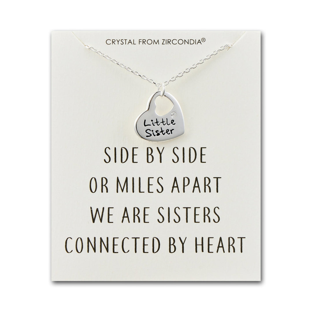 Little Sister Heart Necklace with Quote Card Created with Zircondia® Crystals - Philip Jones Jewellery