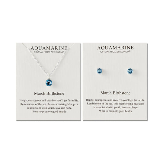 March (Aquamarine) Birthstone Necklace & Earrings Set Created with Zircondia® Crystals - Philip Jones Jewellery