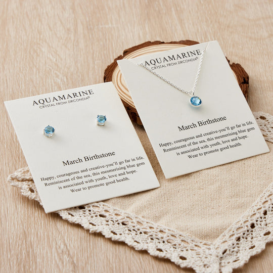 March (Aquamarine) Birthstone Necklace & Earrings Set Created with Zircondia® Crystals - Philip Jones Jewellery