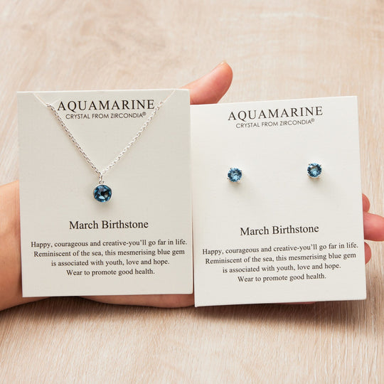 March (Aquamarine) Birthstone Necklace & Earrings Set Created with Zircondia® Crystals - Philip Jones Jewellery