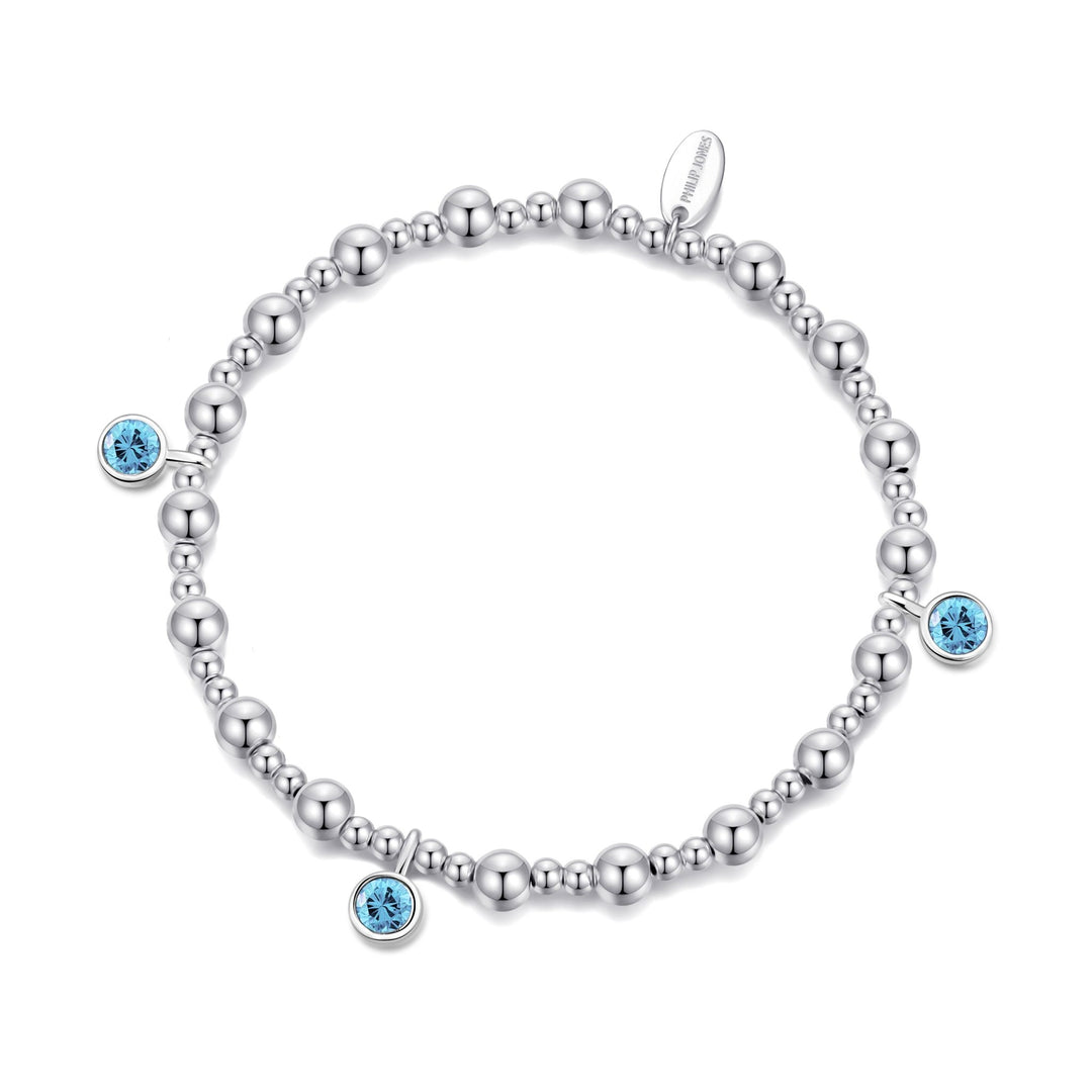 March (Aquamarine) Birthstone Stretch Charm Bracelet with Quote Gift Box - Philip Jones Jewellery