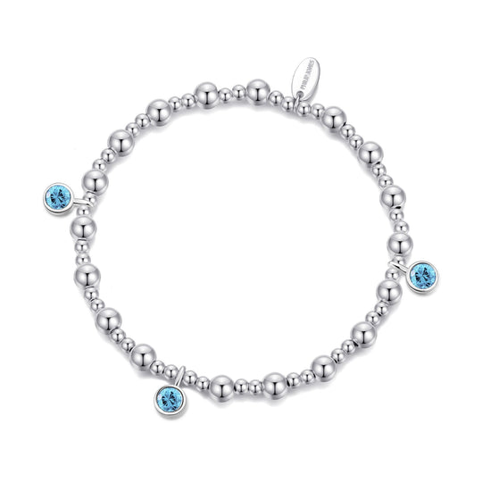 March (Aquamarine) Birthstone Stretch Charm Bracelet with Quote Gift Box - Philip Jones Jewellery