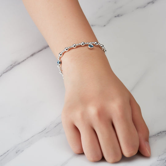 March (Aquamarine) Birthstone Stretch Charm Bracelet with Quote Gift Box - Philip Jones Jewellery