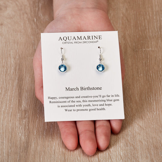 March Birthstone Drop Earrings Created with Aquamarine Zircondia® Crystals - Philip Jones Jewellery