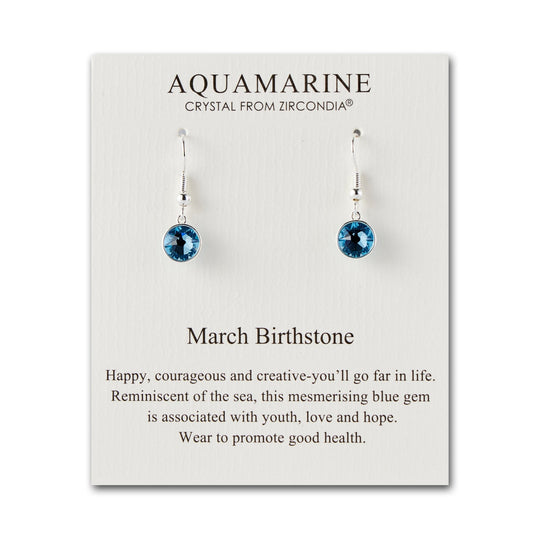 March Birthstone Drop Earrings Created with Aquamarine Zircondia® Crystals - Philip Jones Jewellery