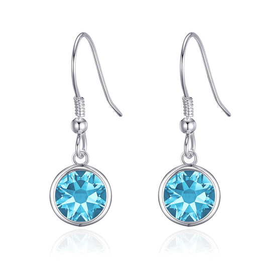 March Birthstone Drop Earrings Created with Aquamarine Zircondia® Crystals - Philip Jones Jewellery