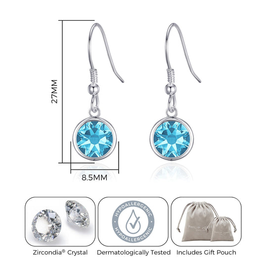 March Birthstone Drop Earrings Created with Aquamarine Zircondia® Crystals - Philip Jones Jewellery