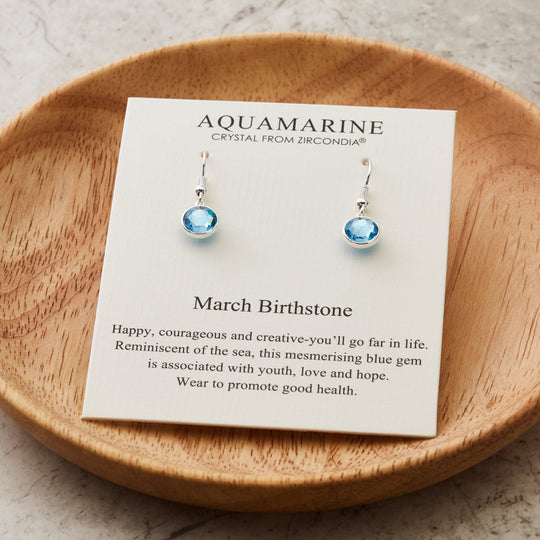 March Birthstone Drop Earrings Created with Aquamarine Zircondia® Crystals - Philip Jones Jewellery