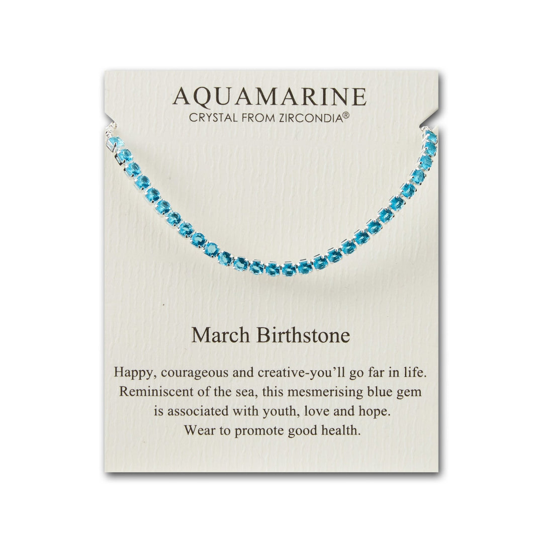 March Birthstone Friendship Bracelet with Aquamarine Zircondia® Crystals - Philip Jones Jewellery
