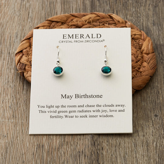 May Birthstone Drop Earrings Created with Emerald Zircondia® Crystals - Philip Jones Jewellery