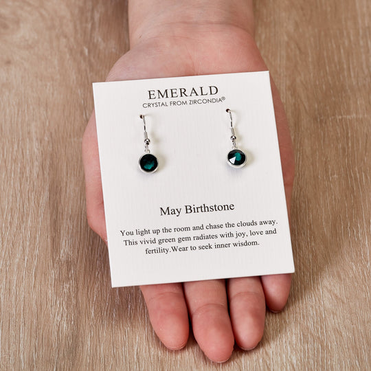 May Birthstone Drop Earrings Created with Emerald Zircondia® Crystals - Philip Jones Jewellery