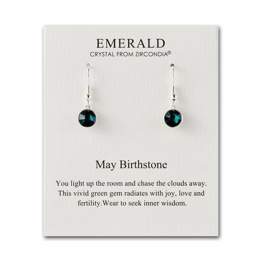 May Birthstone Drop Earrings Created with Emerald Zircondia® Crystals - Philip Jones Jewellery