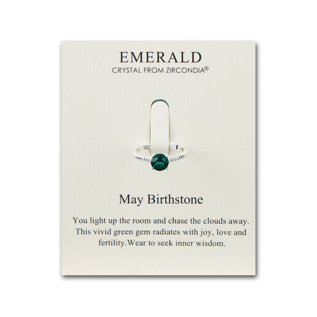 May (Emerald) Adjustable Birthstone Ring Created with Zircondia® Crystals - Philip Jones Jewellery