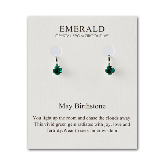 May (Emerald) Birthstone Clip On Earrings Created with Zircondia® Crystals - Philip Jones Jewellery